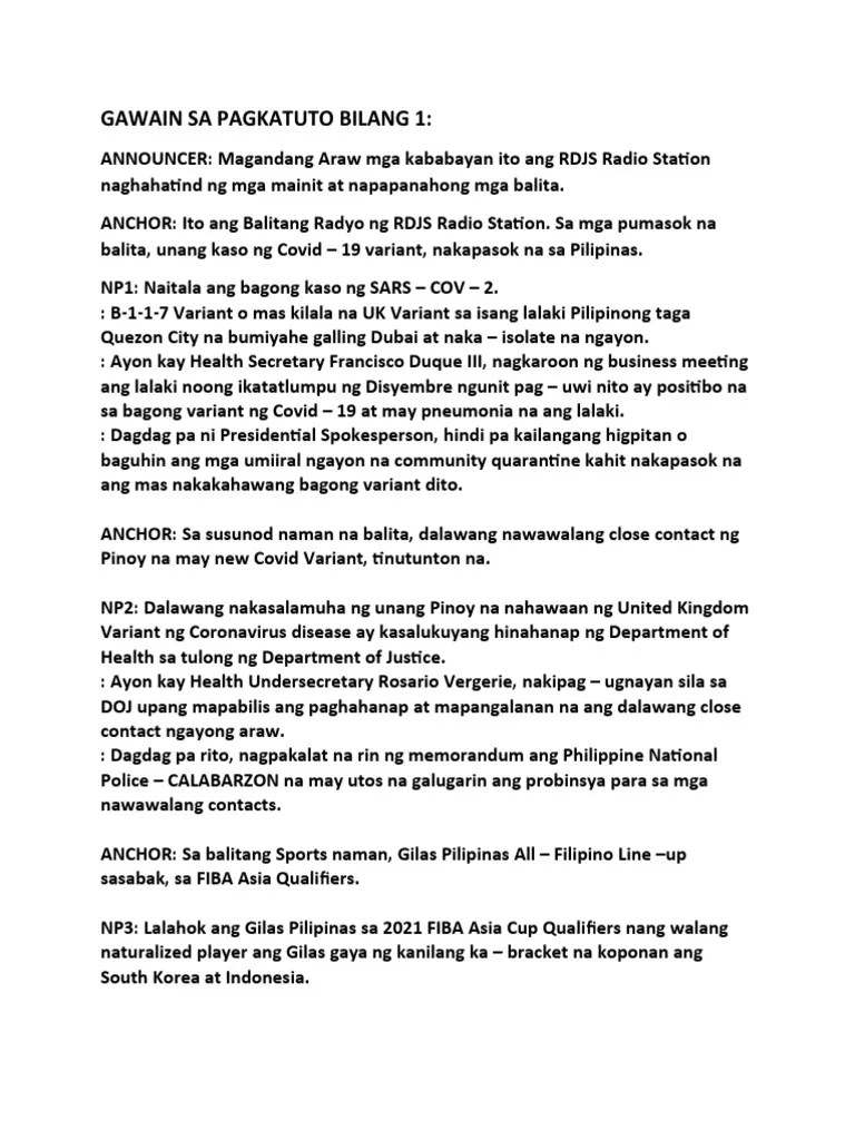 Gawain Sa Pagkatuto Bilang 1 | PDF