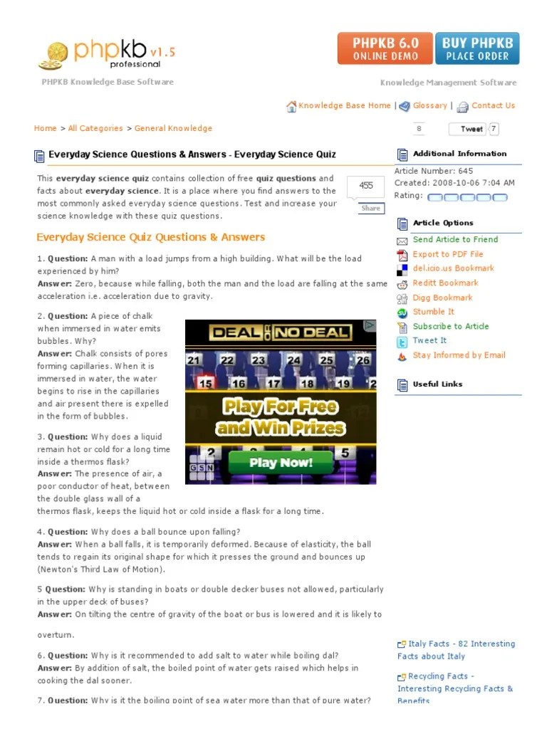 Everyday Science Questions & Answers - Everyday Science Quiz | PDF ...