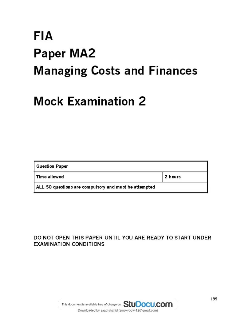 Ma2 Mock Exam | PDF | Financial Accounting | Financial Services