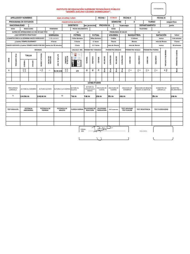 Ficha Antropometrica 2022 | PDF | Aficiones | Deportes