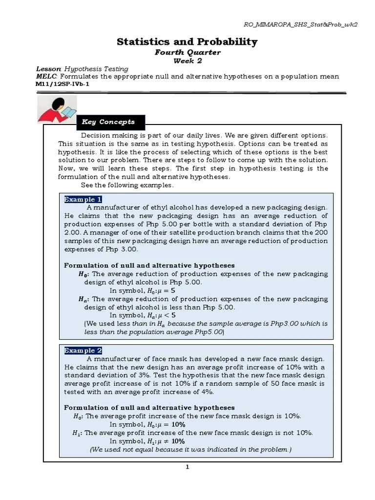 SHS Stat Prob Q4 W2 | Download Free PDF | Standard Score | Null Hypothesis