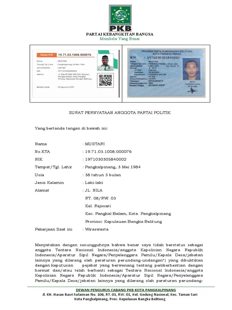 Surat Pernyataan Sipol | PDF