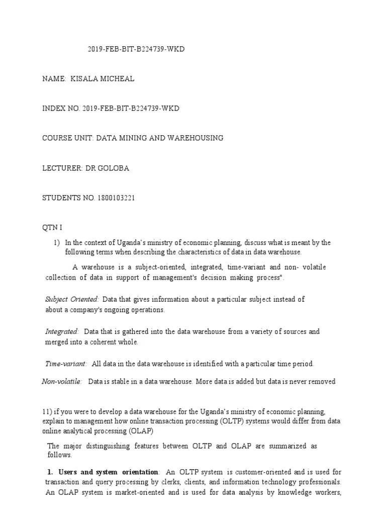 Data Mining And Warehousing | PDF | Data Warehouse | Databases