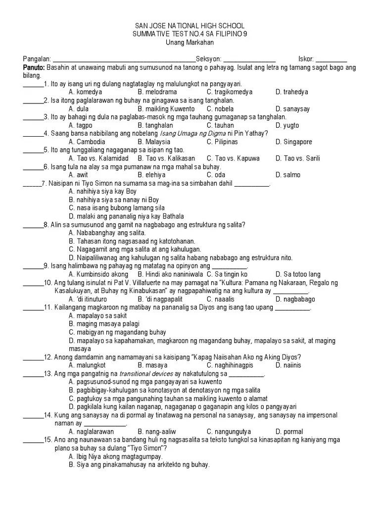 Summative Test No.4 Fil9 | PDF