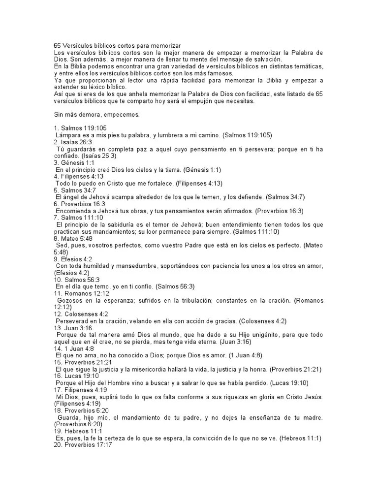 65 Versículos Bíblicos Cortos Para Memorizar | PDF | Salmos | Biblia