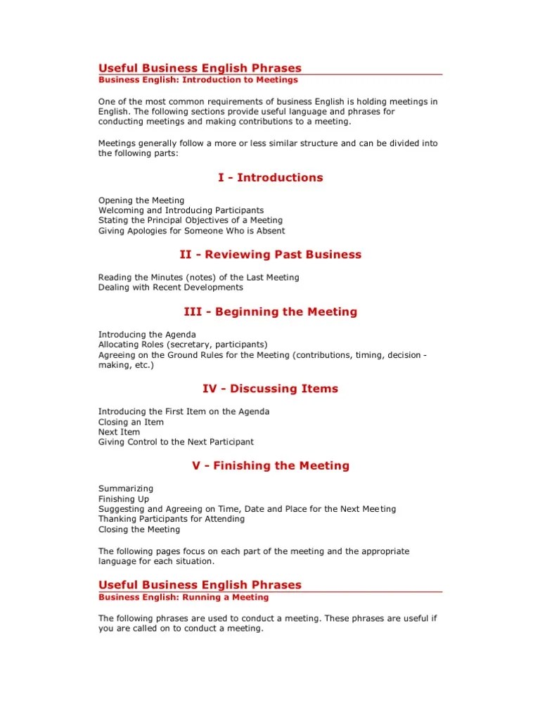 Useful Business English Meetings Phrases | PDF | English Language | Data