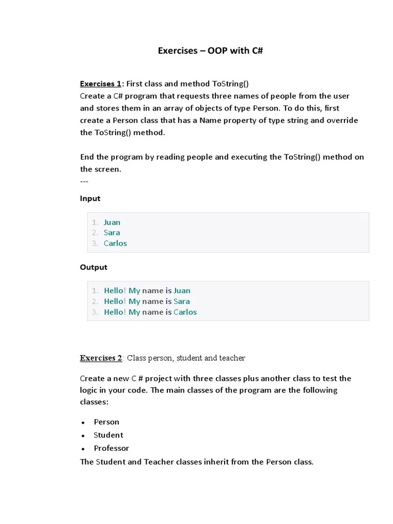 3 Exercises OOP | PDF | Class (Computer Programming) | C Sharp ...