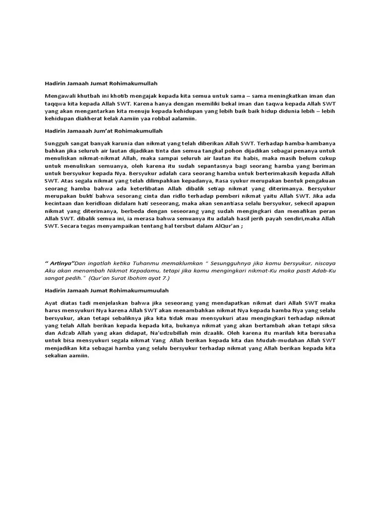 KHUTBAH JUMAT Tentang Bersyukur | PDF