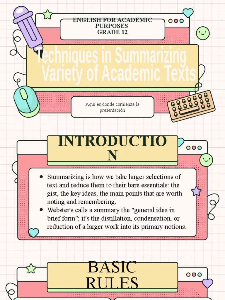Techniques In Summarizing Variety Of Academic Texts GRADE 12 EAP | PDF | Goldilocks And The ...