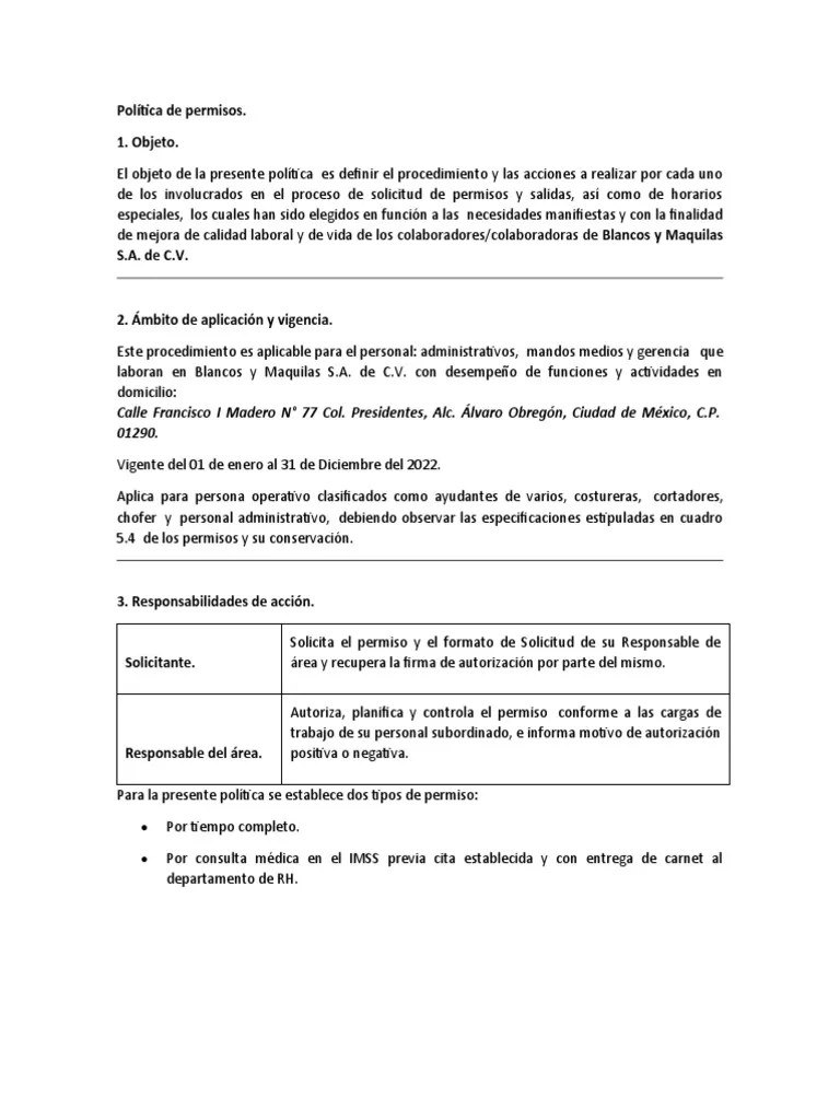 Política De Permisos | PDF | Gestión De Recursos Humanos | Salario