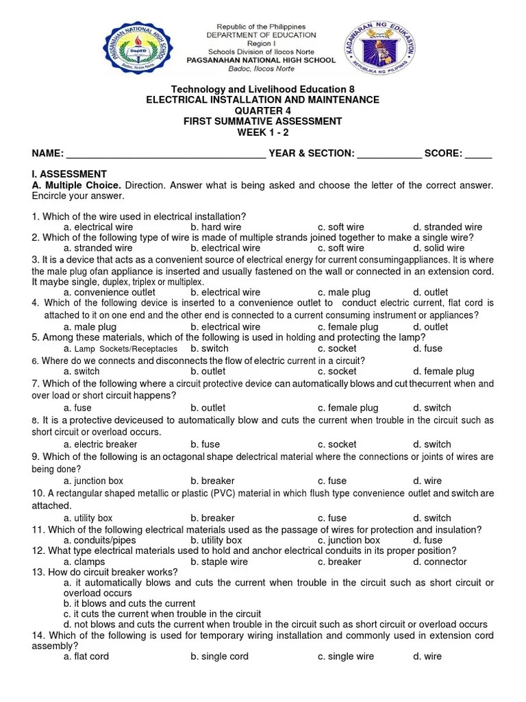 1st Summative Assessment | PDF | Ac Power Plugs And Sockets | Electrical Connector