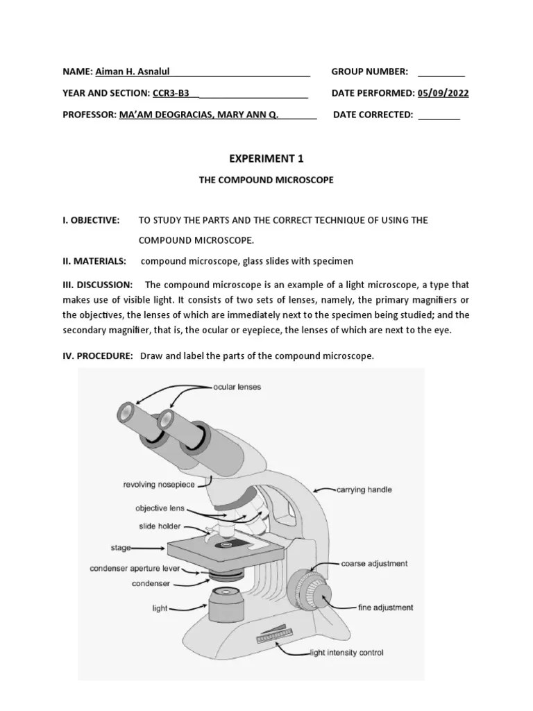 Experiment 1. The Compound Microscope | PDF | Natural Philosophy ...