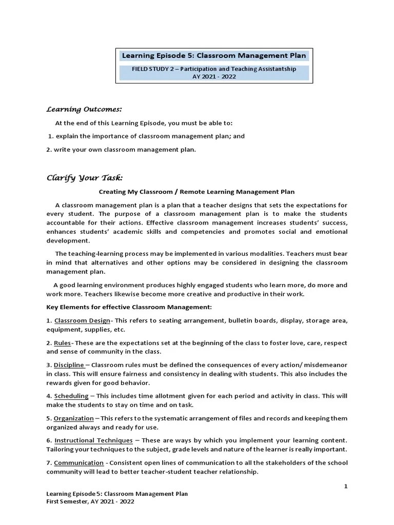 Classroom Management Plan | PDF | Classroom Management | Classroom