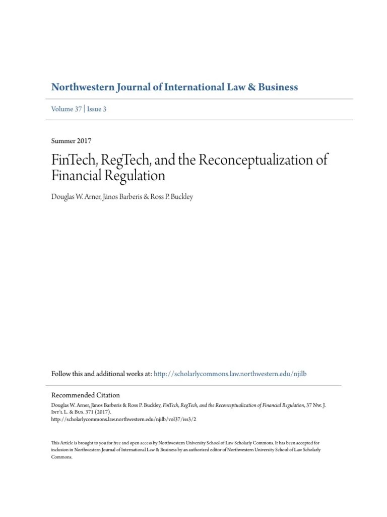 FinTech RegTech And The Reconceptualization Of Financial Regulation | PDF | Financial Technology ...