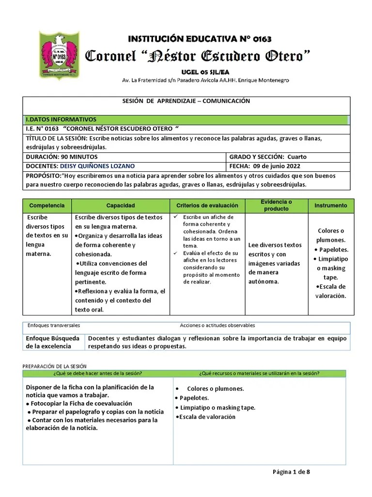 Sesión De Aprendizaje Comunicacion Jueves 09 | PDF | Cognición