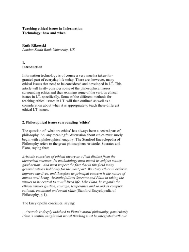 Teaching Ethical Issues In Information Technology | Download Free PDF ...