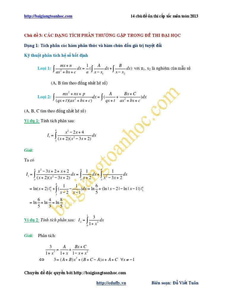 (123doc) - Cac-Dang-Bai-Tap-Tich-Phan-Thuong-Gap-Trong-De-Thi-Dai-Hoc | PDF
