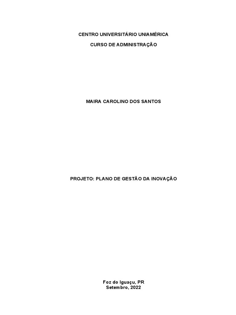 Template - Projeto Plano De Inovacao Em Gestao 2022-2 | PDF | Inovação ...