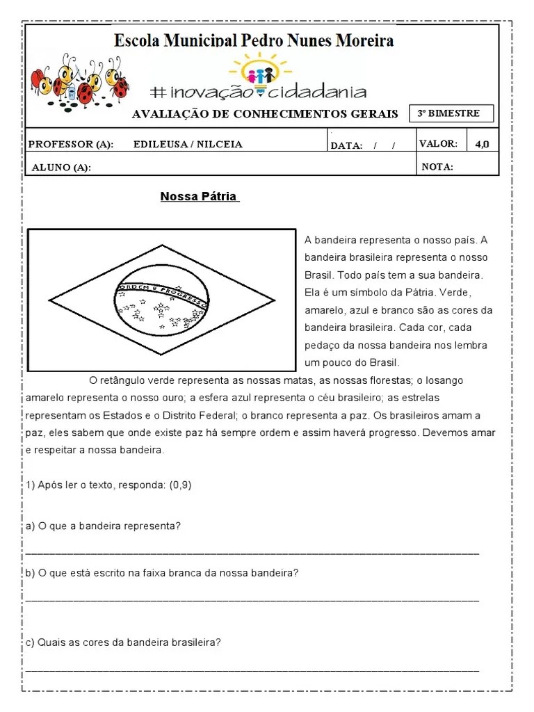 PROVA CONHECIMENTOS GERAIS 3 Bimestre 4 Ano | PDF