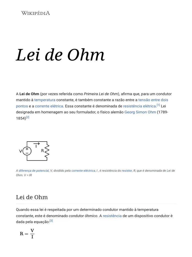 Lei De Ohm - Wikipédia, A Enciclopédia Livre | PDF | Condutor Elétrico | Eletricidade