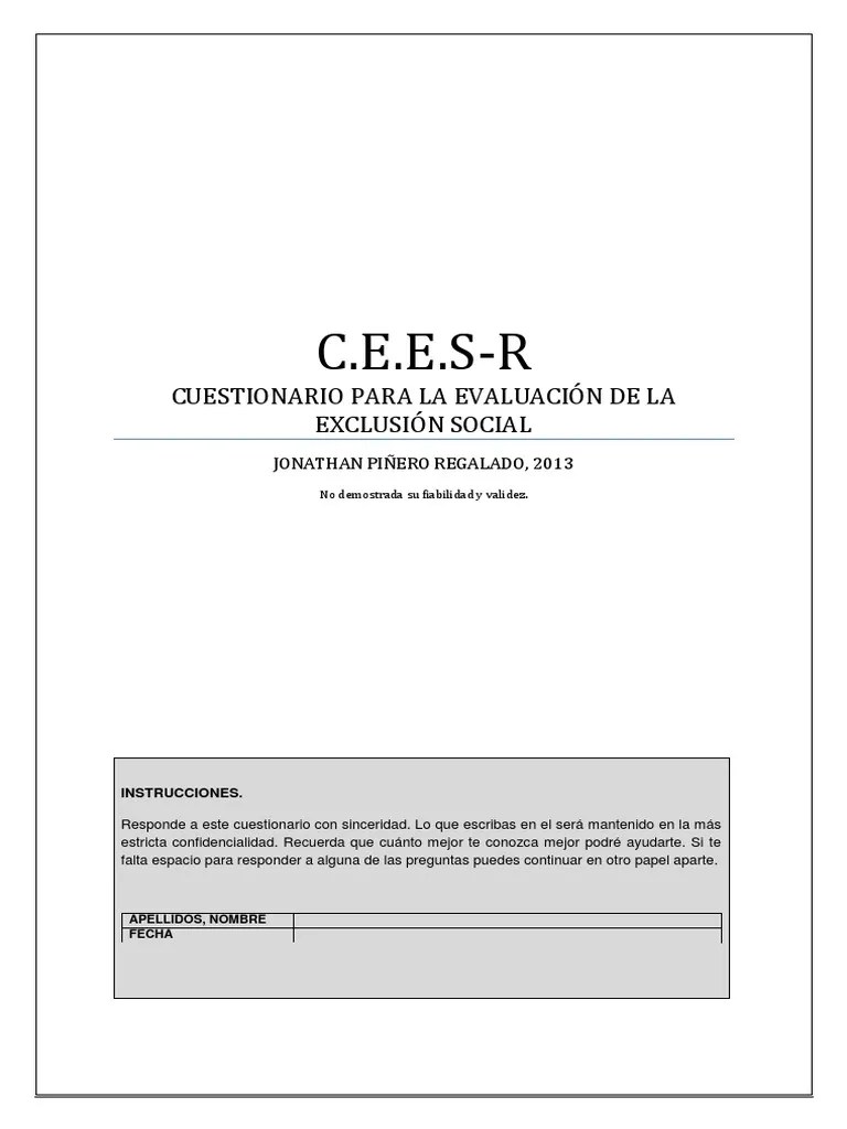 Cuestionario Exclusion Social | PDF | Desempleo | Pensión