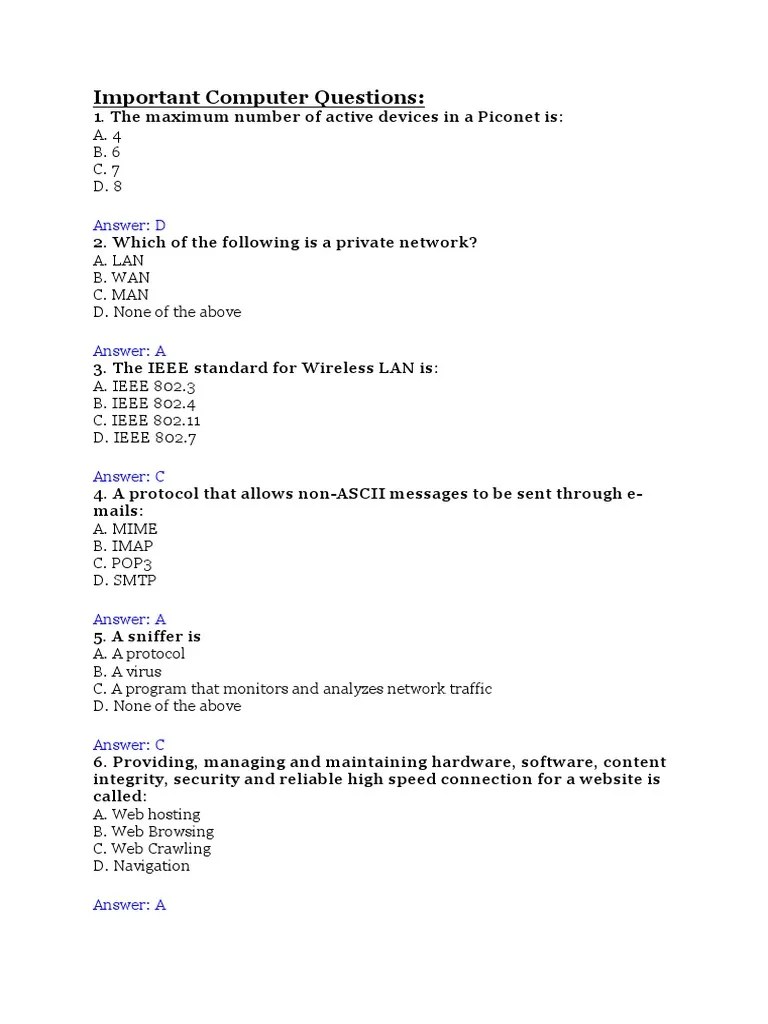 Important Computer Questions | PDF | Relational Database | Class ...