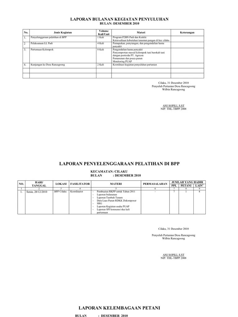 Data statistik pertanian dinas tanaman pangan dan hortikultura kabupaten tanjung jabung. Laporan Bulanan Kegiatan Penyuluhan Pdf