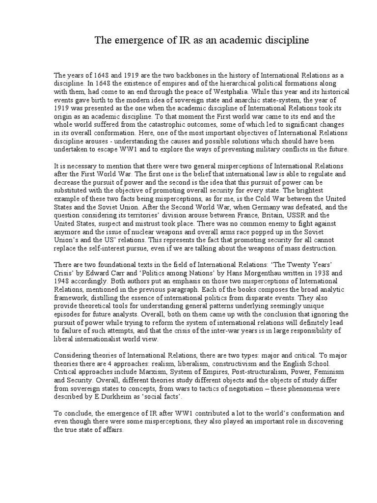 Emergence Of IR | PDF | International Relations | Philosophical Theories
