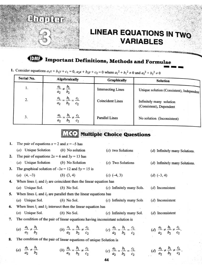 Chapter 3 Linear Equations In Two Variables | PDF