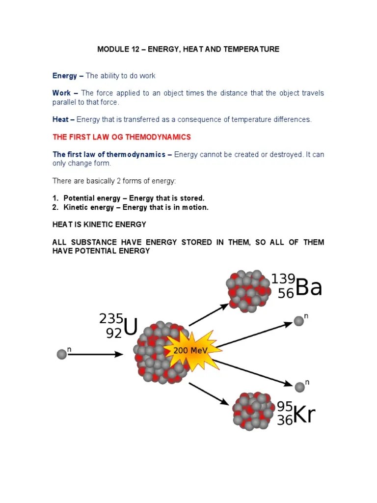 Module 12 - Energy, Heat, And Temperature | PDF | Heat | Calorie
