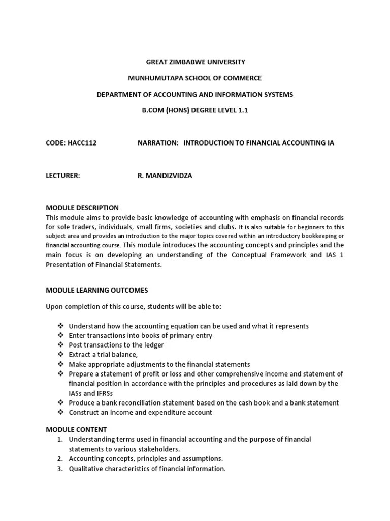 Introduction To Financial Accounting 1a Notes | PDF | Debits And Credits | Depreciation