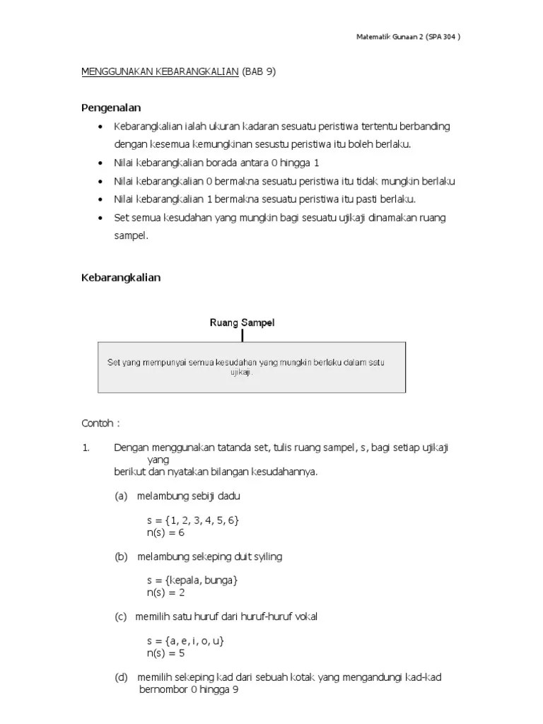 Contoh Soalan Kebarangkalian Dan Jawapan - Kssm Matematik Tingkatan 2 Bab 13 Kebarangkalian Mudah Jom Cuba 13 4 Tingkatan 2 Buku Teks Youtube