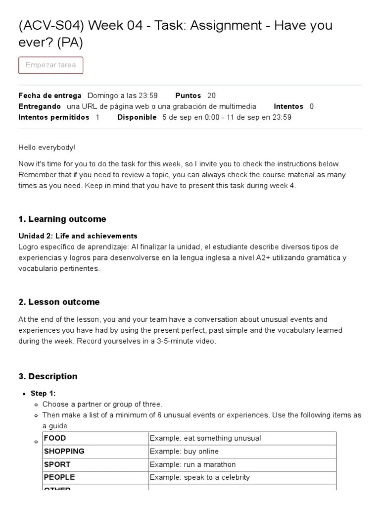 (ACV-S04) Week 04 - Task - Assignment - Have You Ever - (PA) | PDF ...
