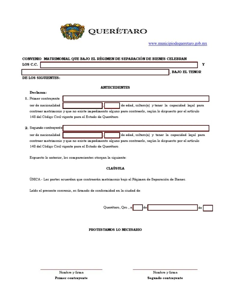 Convenio De Separación Bienes | PDF