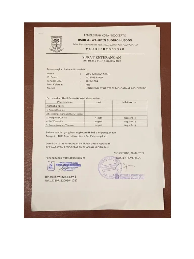 Surat Keterangan Bebas Narkoba | PDF