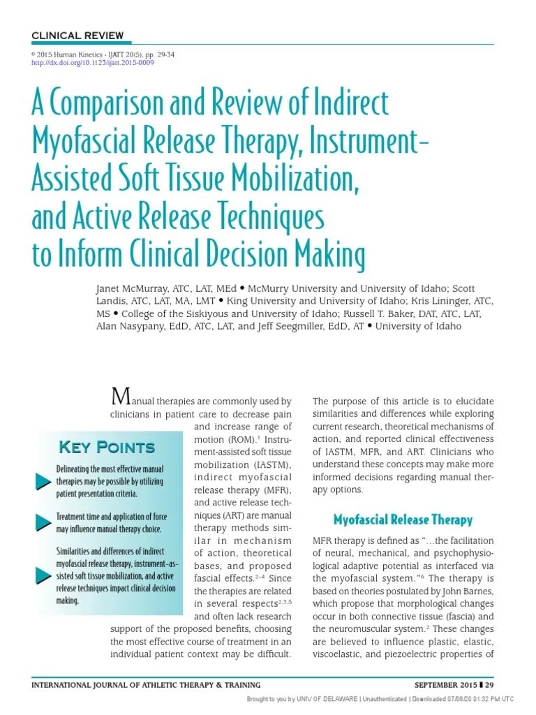 Comparison And Review Of Indirect Myofascial Release Therapy, IASTM, And ART To Inform CDM | PDF ...