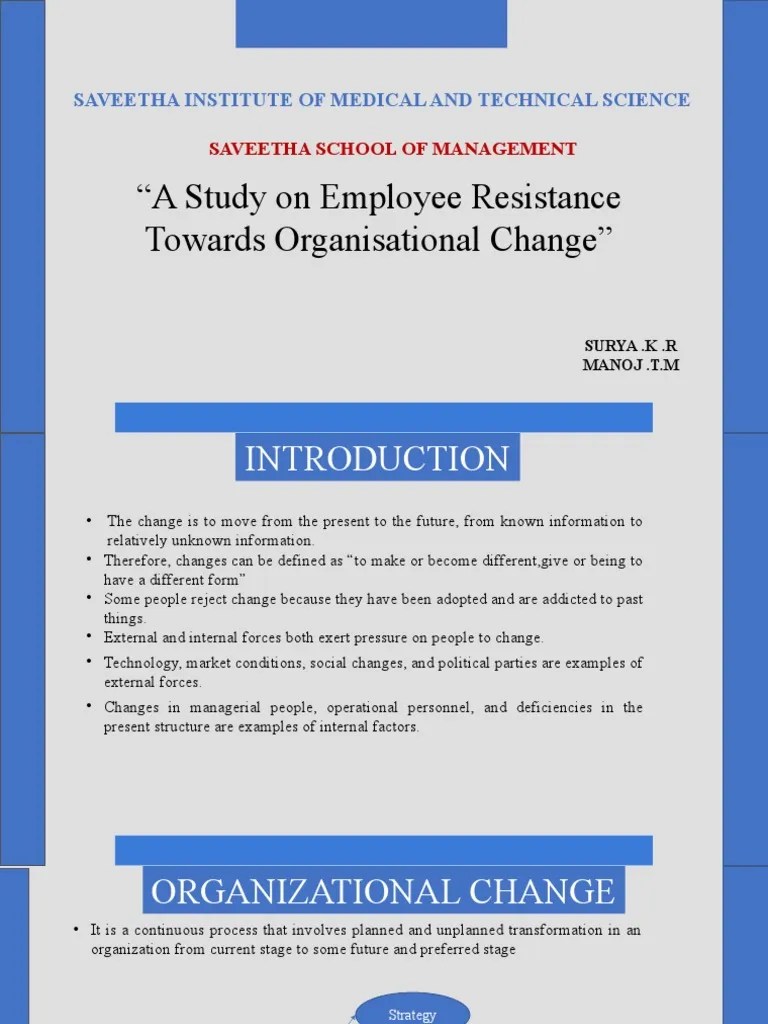 A Study On Employee Resistance Towards Organisational Change | PDF | Employment | Change Management