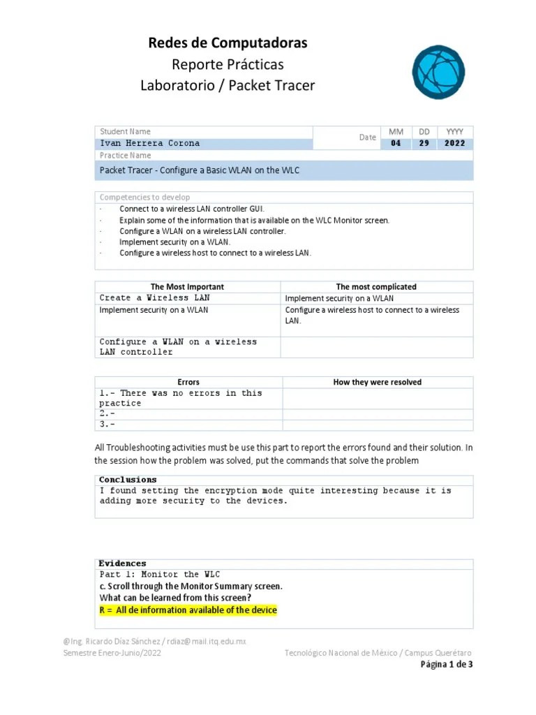 13.2.7 Packet Tracer - Configure A Basic WLAN On The WLC | PDF ...