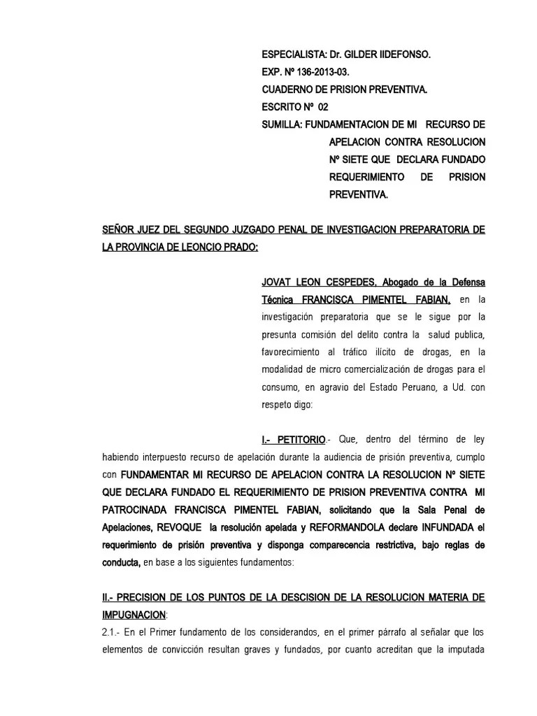 Apelacion De Prision Preventiva De Francisca | PDF | Derecho Penal | Prisión