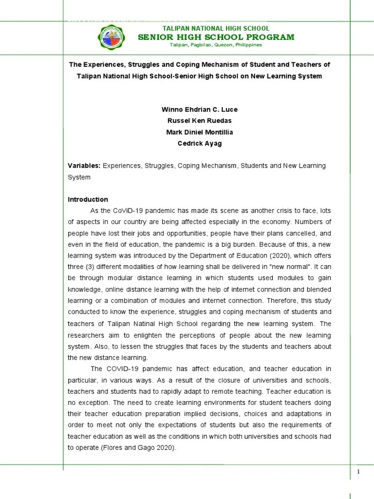 Exprience Struggles And Coping Mechanism Of Students And Teachers | PDF | Educational Technology ...