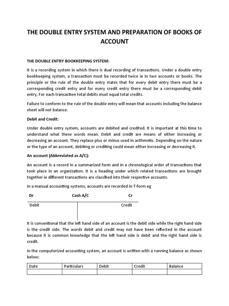 Fundamentals Of Accounting Notes - The Double Entry Bookkeeping System | PDF | Debits And ...