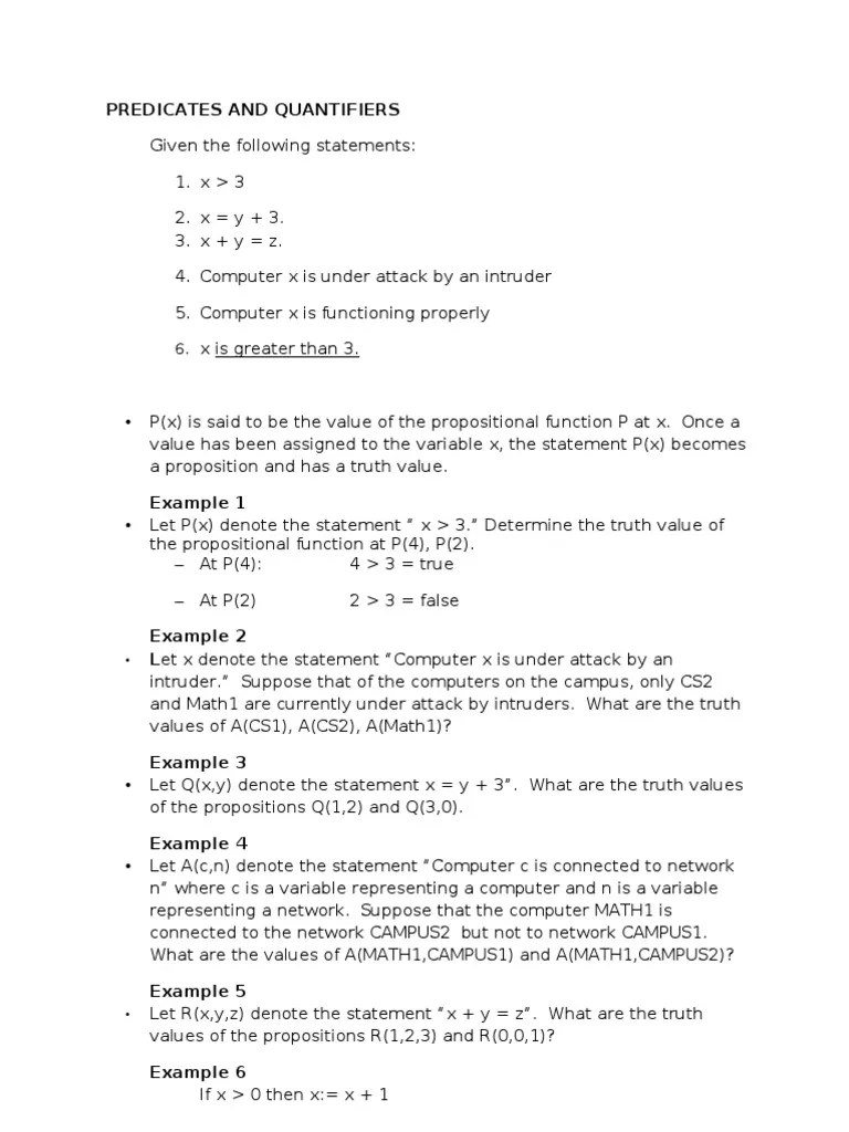 Predicates And Quantifiers 1 | PDF | First Order Logic | Interpretation (Philosophy)
