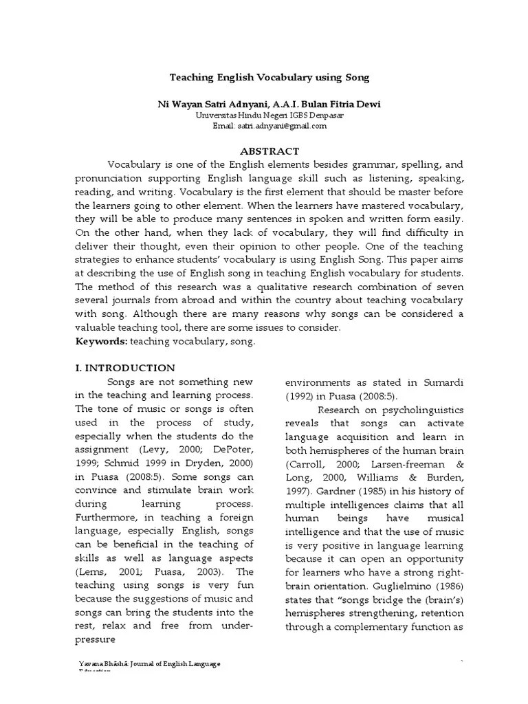 Teaching English Vocabulary Using Song | PDF | Vocabulary | Language Education