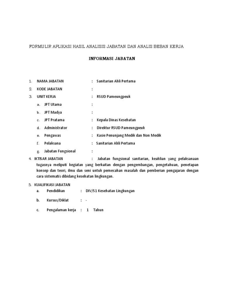 Anjab Sanitarian Ahli Pertama | PDF