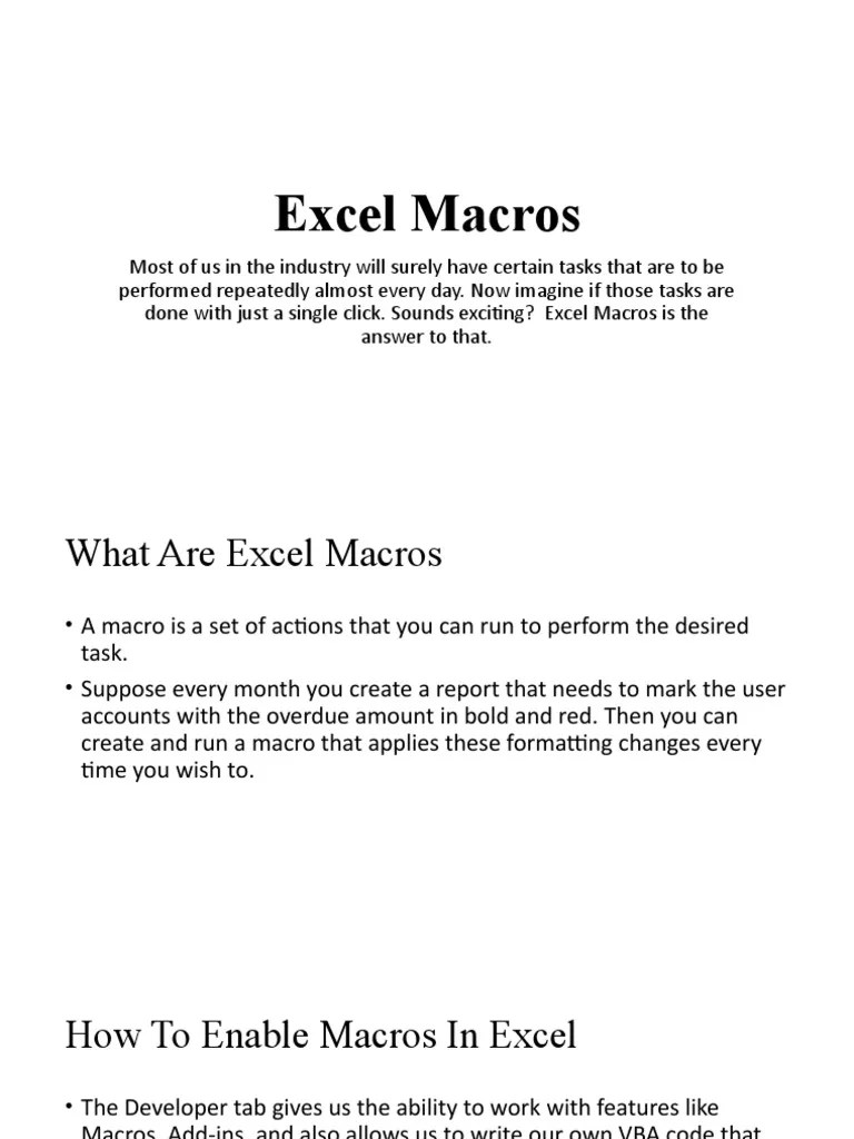 Excel Macros | PDF | Microsoft Excel | Computer Science