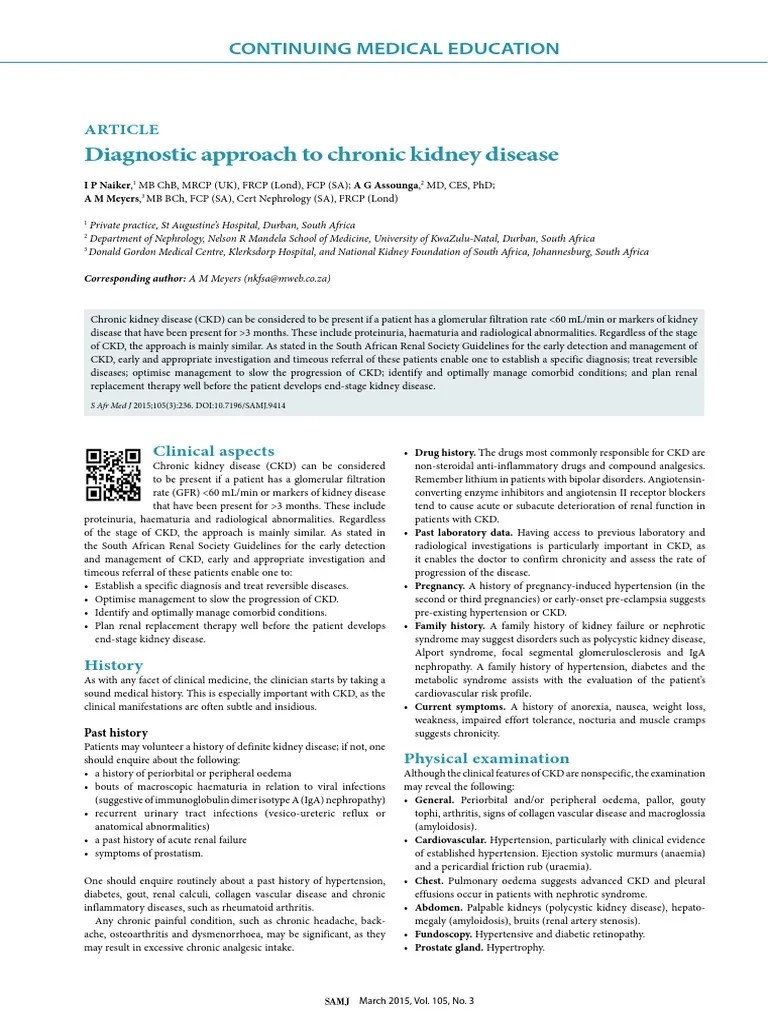Diagnostic Approach To Chronic Kidney Disease | PDF | Chronic Kidney ...