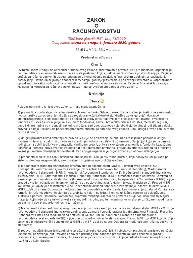 Zakon O Racunovodstvu RS 2020 | PDF