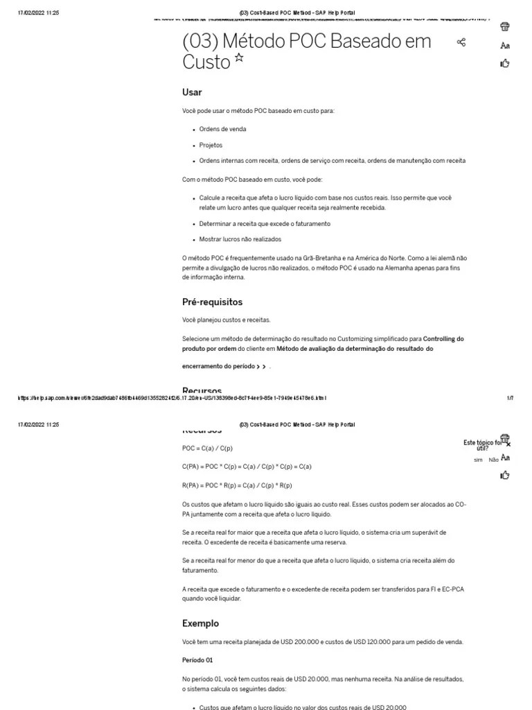 Parte 5 - Cost-Based POC Method - SAP Help Portal | Download Grátis PDF | Receita