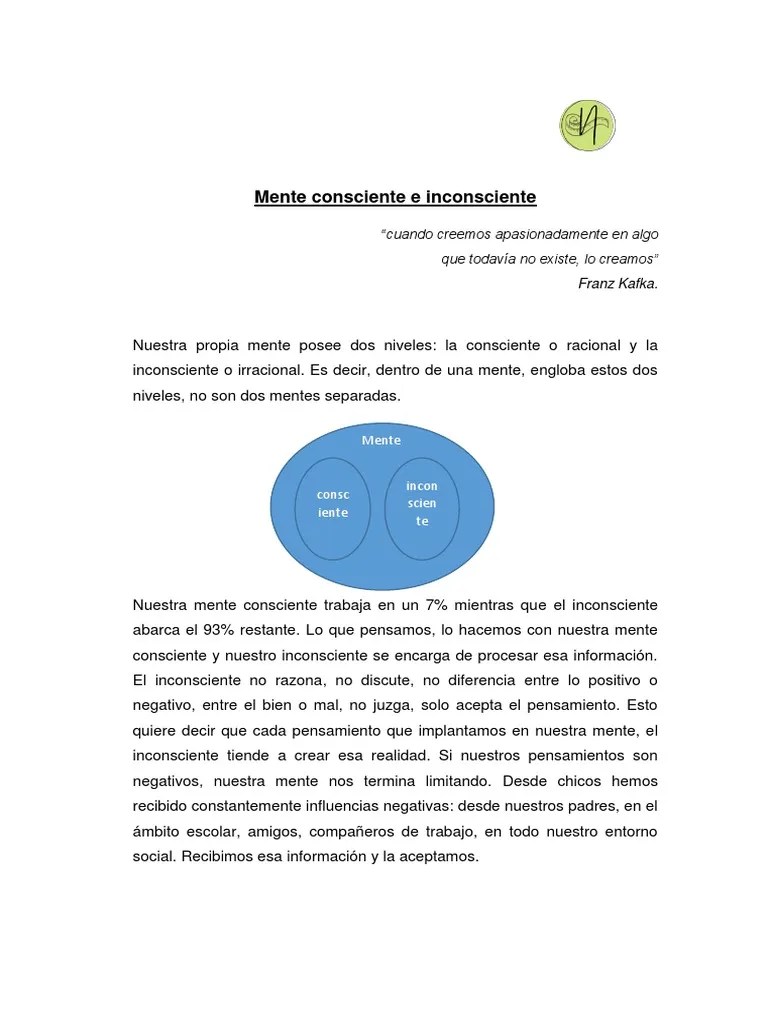 Mente Consciente E Inconsciente | PDF | Mente | Mente Inconsciente