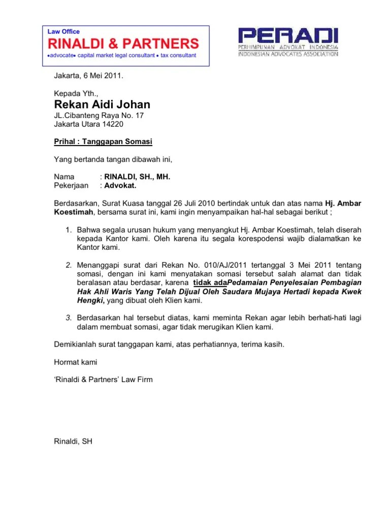 Contoh Surat Somasi Penyerobotan Tanah Masnurul 
